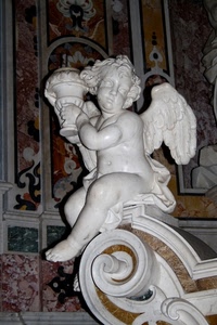 angelo, ali, marmo, bianco, statua, chiesa, vaso