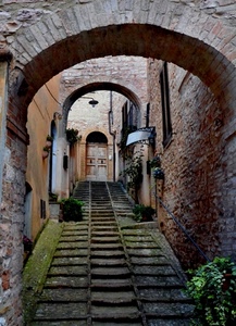 vicolo, archi, gradini, scala, porta, lampione, scalinata, scalini, arco, salita, mattoni