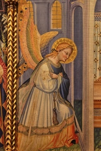 angelo, ali, dipinto, affresco, oro, aureola, mani, vestito, colonna, chiesa