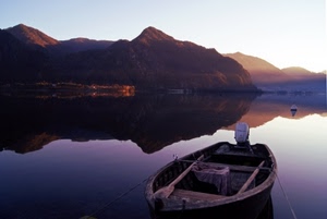 barca, montagne, lago, riflesso, montagna, riflessi, acqua, remi, tramonto