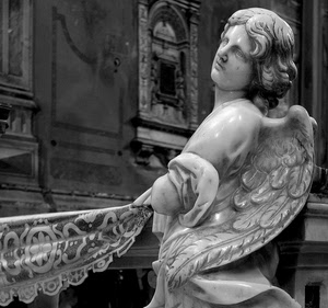 angelo, marmo, statua, chiesa, ali, ala, pizzo, bianconero, bianco