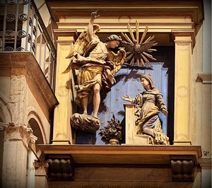 angelo, statue, madonna, ali, annunciazione, colomba, edicola, oro, statua