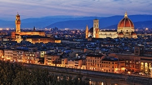 firenze, città, campanili, luci, panorama, cupola, case, sera, montagne, alberi, campanile, chiesa, cielo, finestre, chiese, torri, cattedrale, torre, fiume, blu, paesaggio, notturno