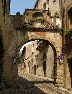 arco, strada, segnali, vicolo, porta, porte, segnale, divieto, case, divieti