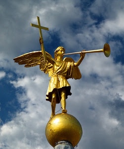 croce, angelo, tromba, oro, cielo, ali, sfera, palla