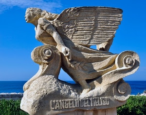 angelo, statua, mare, ali, ala, cielo, scultura, pietra, monumento