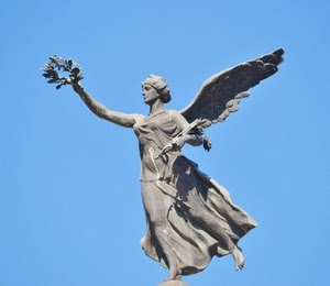 statua, ali, corona, angelo, vittoria, cielo, donna, alloro, azzurro