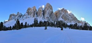neve, alberi, montagna, inverno, montagne, cielo, bianco, cime, rocce, roccia, dolomiti, bosco