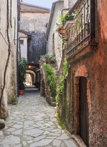 vicolo, porta, arco, piante, strada, ringhiera, archi, paese, scala, balcone, scorcio