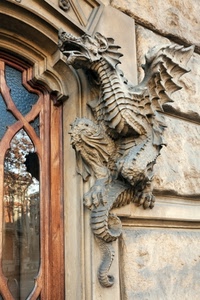 drago, vetro, porta, muro, riflesso, ali, finestra, vetri, palazzo, statua