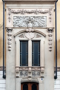 liberty, finestra, decorazioni, finestre, porta, vetri, palazzo, floreale, numero, fregi