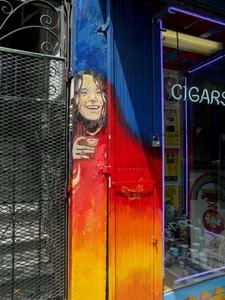 rosso, blu, murales, vetrina, giallo, porta, dipinto, murale, disegno, viso, cancello