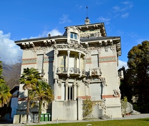 balcone, liberty, palme, colonne, villa, alberi, decorazioni, palazzina