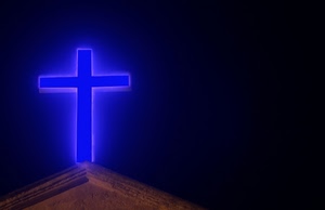 croce, blu, chiesa, luce, notte, nero, tetto, minimalismo