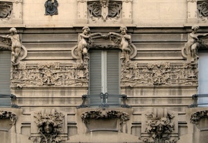 balcone, liberty, finestra, palazzo, statue, finestre, persiane, decorazioni, ringhiera, bassorilievi, facciata