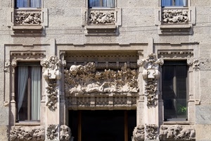 finestre, portone, liberty, balconi, decorazioni, tende, porta, foglie, fiori