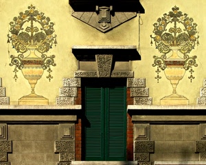 verde, finestra, porta, decorazioni, persiane, vasi, marmo, liberty, dipinti, facciata, affreschi, mattoni
