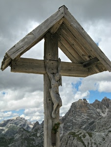 croce, legno, crocifisso, montagne, nuvole, montagna, cristo, cielo