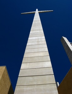 croce, cielo, blu, prospettiva, alta, altezza, cemento, bianco