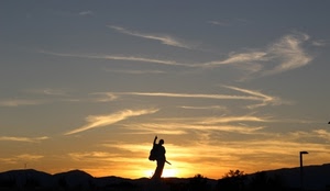 tramonto, cielo, sole, controluce, silhouette, nuvole, statua, persona, angelo, uomo