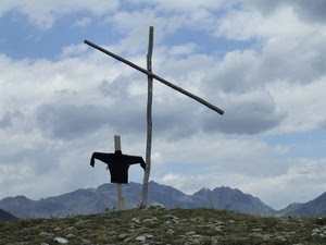 montagna, nuvole, croce, legno, maglia, croci, cielo, montagne, due