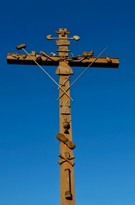 croce, cielo, legno, azzurro, corda, simboli, marrone, martello, blu, strumenti