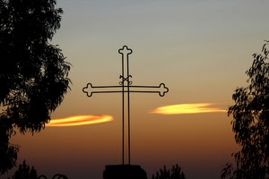 croce, nuvole, tramonto, alberi, cielo, chiavi, giallo, albero, ferro