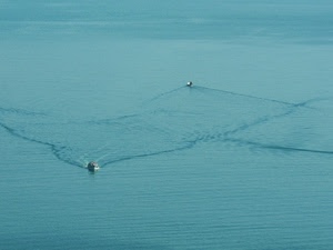 barche, mare, azzurro, scie, acqua, due, blu