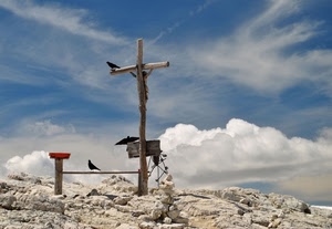 croce, nuvole, rocce, montagna, uccelli, cielo, cima, crocifisso, legno, corvi, roccia