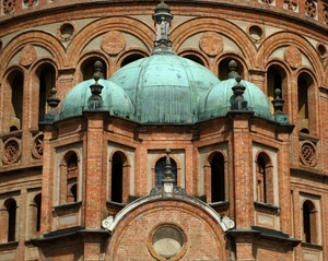 finestre, cupole, mattoni, chiesa, archi, verde, cupola, tre, rosso