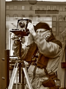 fotografo, cavalletto, macchina, fotocamera, treppiede, bianconero, riflesso