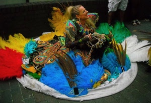 donna, piume, carnevale, colori, vestito, maschera, azzurro, costume