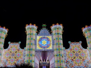 luci, luminarie, colori, torri, festa, notte, nero, sera, giallo, notturno, composizione