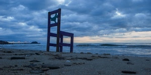 sedia, mare, spiaggia, nuvole, sabbia, acqua