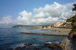 mare, nuvole, cielo, scogli, acqua, borgo, paese, panorama, costa
