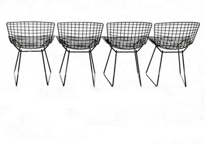 quattro, sedie, bianconero, metallo, rete, ferro, geometrie, arte, sedia