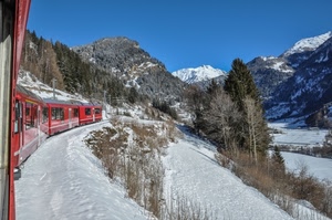 treno, neve, rosso, montagna, alberi, montagne, inverno