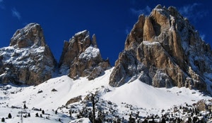 cielo, neve, bianco, montagne, inverno, cime, azzurro, alberi, rocce, tre, roccia, vette, dolomiti, montagna