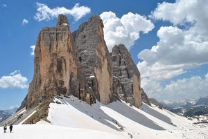 neve, cielo, nuvole, montagna, montagne, tre, cime, dolomiti, rocce, bianco