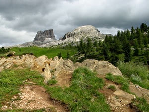 alberi, montagna, nuvole, rocce, verde, roccia, montagne, prato, panorama