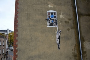 finestra, murales, muro, murale, casa, uomini, parete, tubo, palazzo