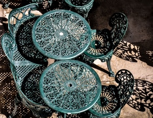 sedie, tavolini, ombre, verde, panchina, ferro, tavoli, ombra, due, ricami, divanetto, cerchi, sole