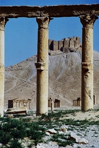 colonne, ruderi, rovine, erba, collina, templi, tempio, capitelli, castello, verde, cielo, fortezza, pietre, tre, azzurro