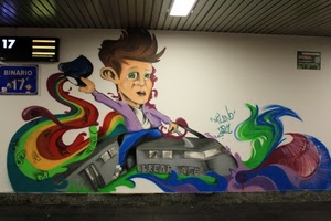 stazione, murale, murales, treno, colori, muro, numeri, multicolor