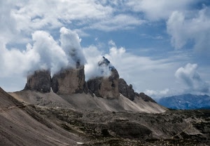 nuvole, cime, montagna, cielo, montagne, rocce, roccia, tre, vette, picchi
