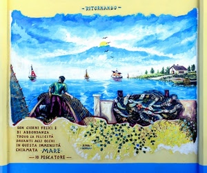 mare, pescatore, pesci, barche, murales, murale, scritte, dipinto, poesia