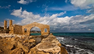 mare, nuvole, ruderi, arco, rovine, scogli, acqua, paesaggio, cielo, finestre, costa