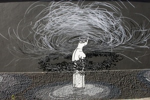 muro, bianco, grigio, murales, disegno, murale, bianconero, nero, arte, linee, capelli, cerchi, astratto