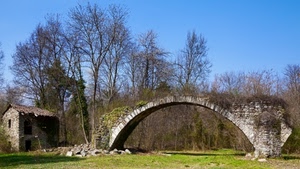 ponte, alberi, arco, casa, ruderi, prato, verde, rudere, cielo, rovine