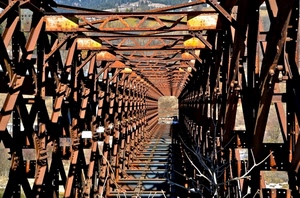 prospettiva, ponte, ferro, ruggine, metallo, geometria, marrone, passaggio, astratto